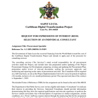 Government of Saint Lucia: Caribbean Digital Transformation Project Loan No.: IDA-66820 - Procurement Specialist